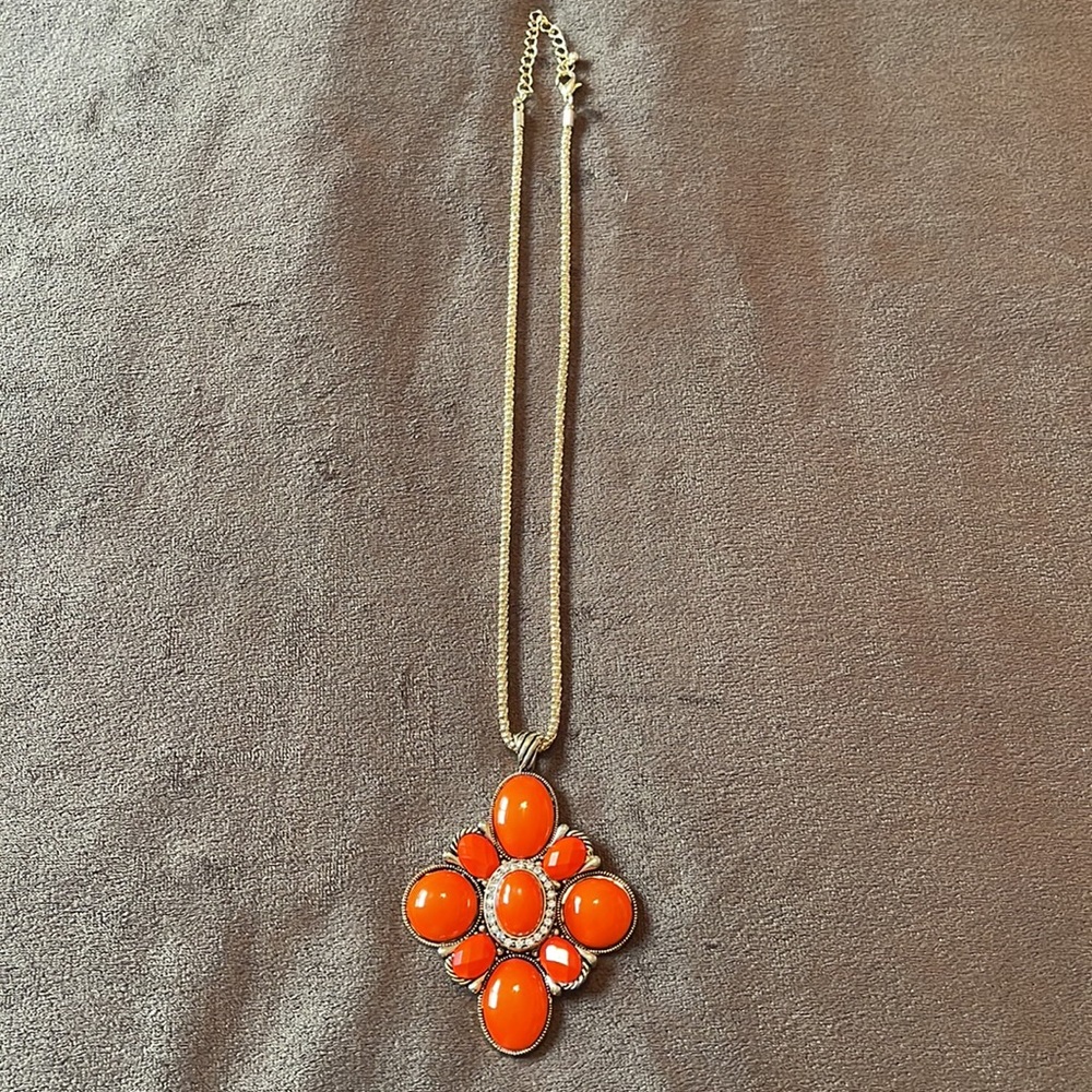 Large statement pendant orange necklace